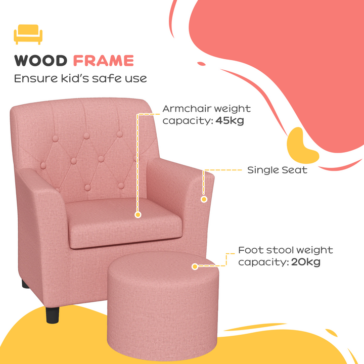 AIYAPLAY 2PCs Kids Sofa Set with Footrest - Cozy Pink Armchair and Ottoman for Playroom & Bedroom - Premium  from Home Treasures - Just £89.99! Shop now at Home Treasures