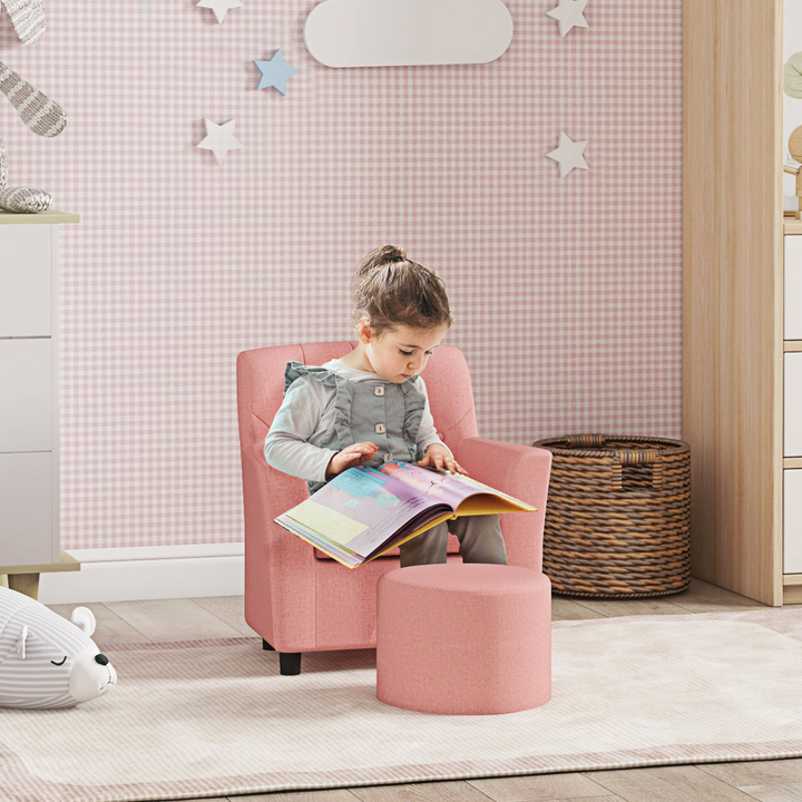 AIYAPLAY 2PCs Kids Sofa Set with Footrest - Cozy Pink Armchair and Ottoman for Playroom & Bedroom - Premium  from Home Treasures - Just £89.99! Shop now at Home Treasures