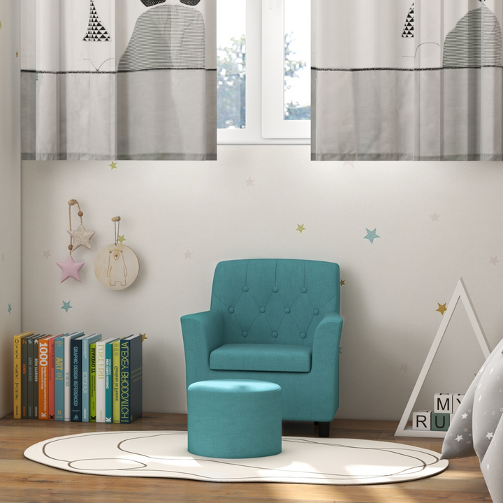 AIYAPLAY Kids Sofa Set - 2PCs Toddler Armchair & Ottoman for Playroom & Bedroom, Blue - Premium  from Home Treasures - Just £90.99! Shop now at Home Treasures