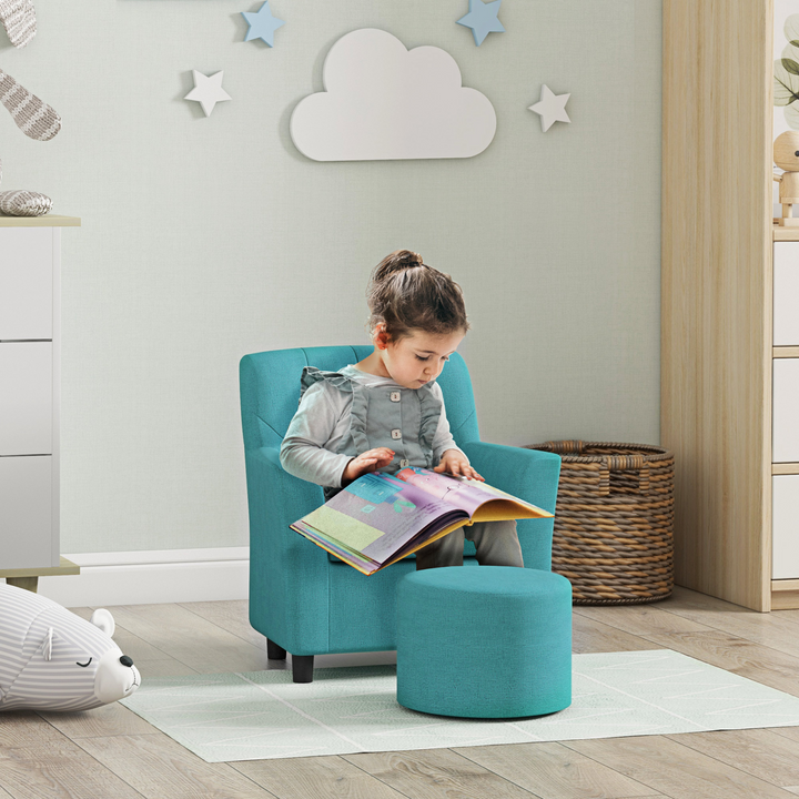 AIYAPLAY Kids Sofa Set - 2PCs Toddler Armchair & Ottoman for Playroom & Bedroom, Blue - Premium  from Home Treasures - Just £90.99! Shop now at Home Treasures