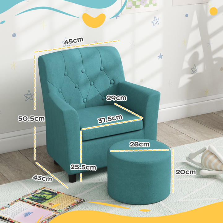 AIYAPLAY Kids Sofa Set - 2PCs Toddler Armchair & Ottoman for Playroom & Bedroom, Blue - Premium  from Home Treasures - Just £90.99! Shop now at Home Treasures