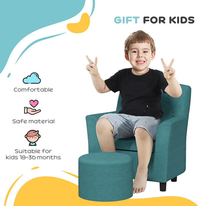 AIYAPLAY Kids Sofa Set - 2PCs Toddler Armchair & Ottoman for Playroom & Bedroom, Blue - Premium  from Home Treasures - Just £90.99! Shop now at Home Treasures