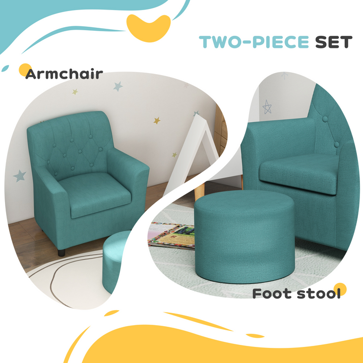 AIYAPLAY Kids Sofa Set - 2PCs Toddler Armchair & Ottoman for Playroom & Bedroom, Blue - Premium  from Home Treasures - Just £90.99! Shop now at Home Treasures