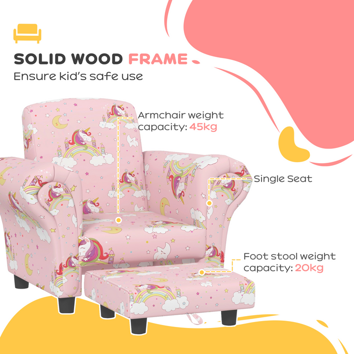 AIYAPLAY Kids Sofa Set - 2 Piece Unicorn Design, Comfy Armchair & Stool for Toddlers, Ages 1.5-3, Pink - Premium  from Home Treasures - Just £78.99! Shop now at Home Treasures