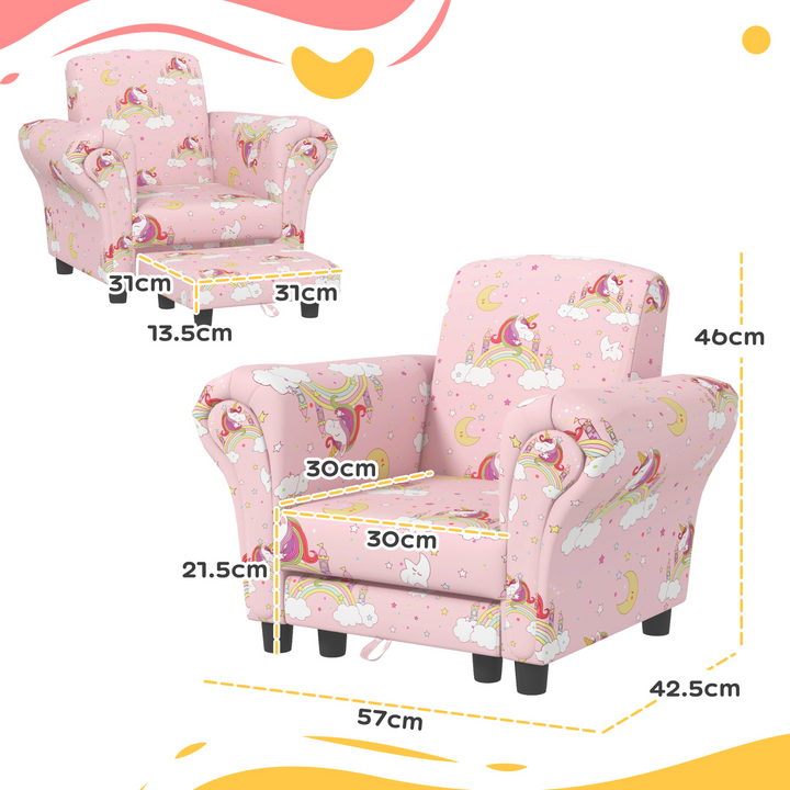 AIYAPLAY Kids Sofa Set - 2 Piece Unicorn Design, Comfy Armchair & Stool for Toddlers, Ages 1.5-3, Pink - Premium  from Home Treasures - Just £78.99! Shop now at Home Treasures