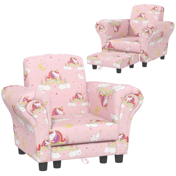 AIYAPLAY Kids Sofa Set - 2 Piece Unicorn Design, Comfy Armchair & Stool for Toddlers, Ages 1.5-3, Pink - Premium  from Home Treasures - Just £78.99! Shop now at Home Treasures