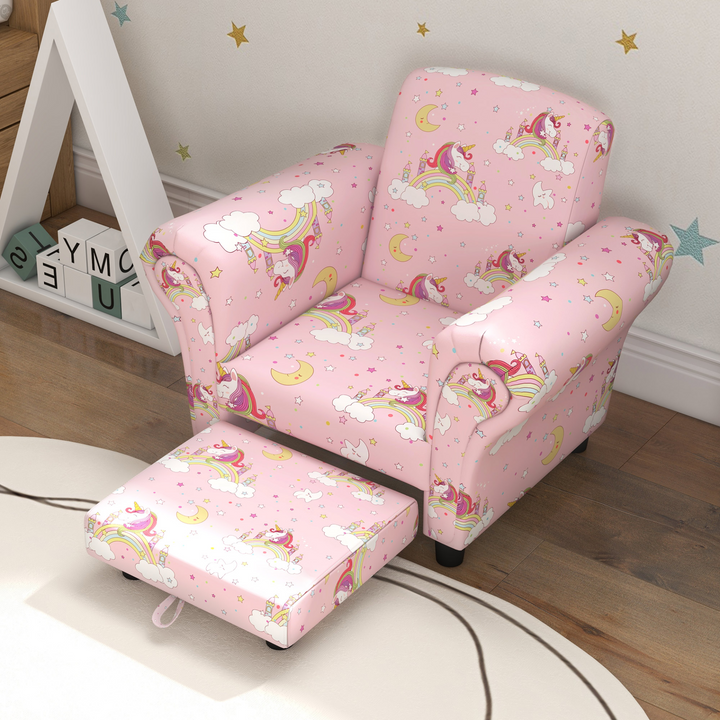 AIYAPLAY Kids Sofa Set - 2 Piece Unicorn Design, Comfy Armchair & Stool for Toddlers, Ages 1.5-3, Pink - Premium  from Home Treasures - Just £78.99! Shop now at Home Treasures