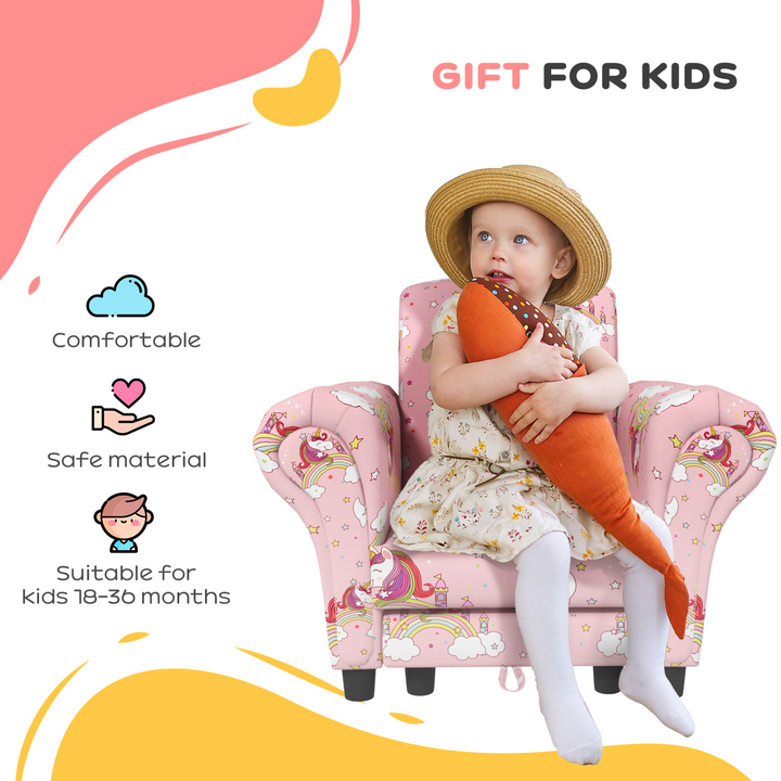 AIYAPLAY Kids Sofa Set - 2 Piece Unicorn Design, Comfy Armchair & Stool for Toddlers, Ages 1.5-3, Pink - Premium  from Home Treasures - Just £78.99! Shop now at Home Treasures