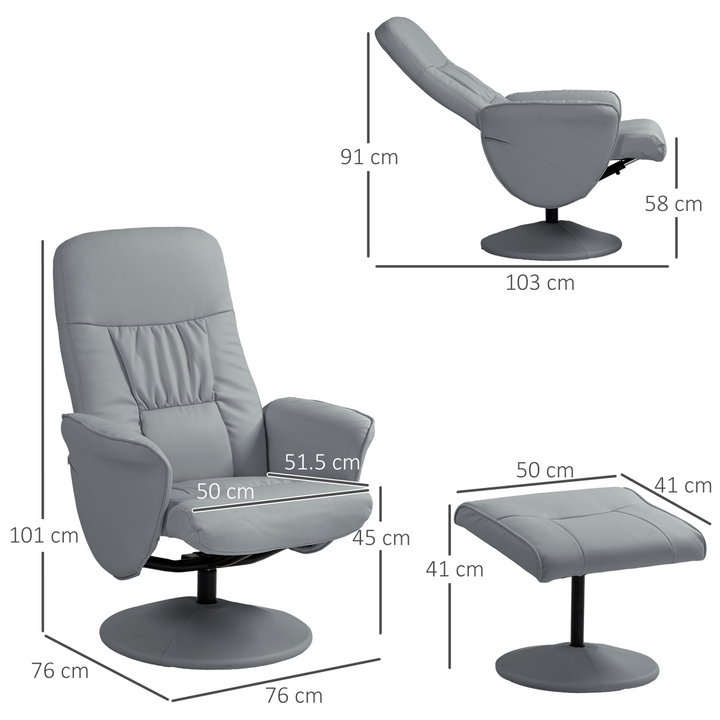 Luxurious Light Grey Swivel Recliner Chair with Footstool - PU Leather, High Back, 360° Rotation & Modern Design for Living Room Comfort - Premium  from Home Treasures - Just £151.99! Shop now at Home Treasures