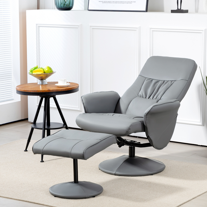 Luxurious Light Grey Swivel Recliner Chair with Footstool - PU Leather, High Back, 360° Rotation & Modern Design for Living Room Comfort - Premium  from Home Treasures - Just £151.99! Shop now at Home Treasures