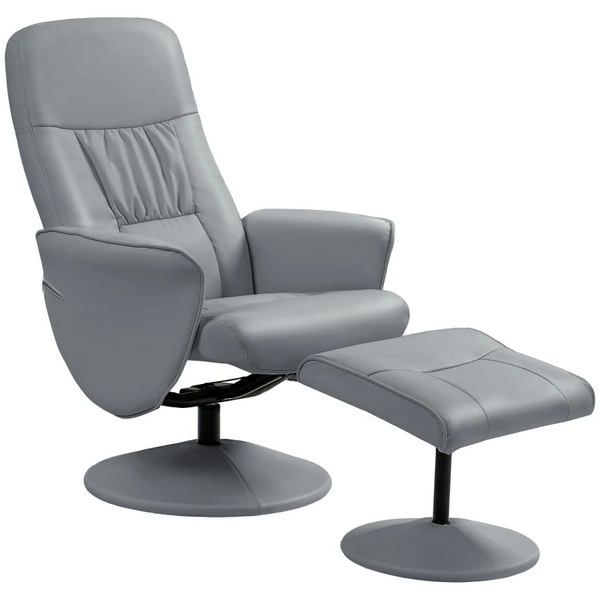 Luxurious Light Grey Swivel Recliner Chair with Footstool - PU Leather, High Back, 360° Rotation & Modern Design for Living Room Comfort - Premium  from Home Treasures - Just £151.99! Shop now at Home Treasures