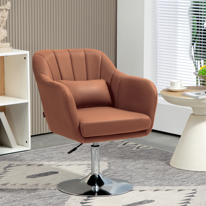 Modern Swivel Accent Chair for Living Room - Adjustable Height, Thick Cushions, and Lumbar Support - Versatile Vanity Armchair for Bedroom or Office, Brown - Premium  from Home Treasures - Just £123.99! Shop now at Home Treasures