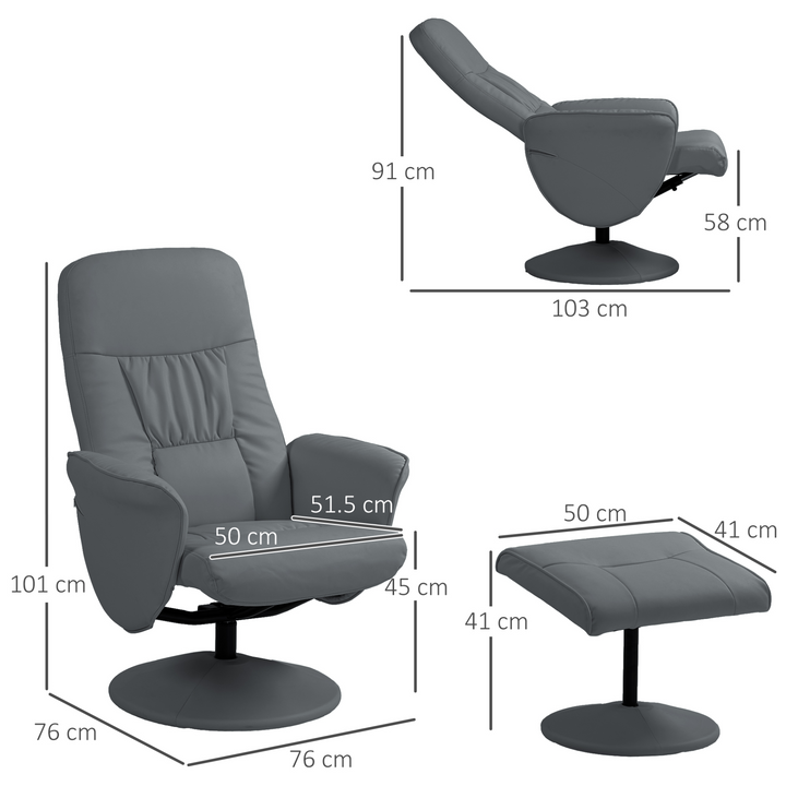 Elegant Grey Swivel Recliner Chair with Footstool | High Back PU Leather Armchair & Ottoman | 360° Rotation | Perfect for Living Room - Premium  from Home Treasures - Just £151.99! Shop now at Home Treasures