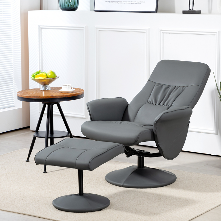 Elegant Grey Swivel Recliner Chair with Footstool | High Back PU Leather Armchair & Ottoman | 360° Rotation | Perfect for Living Room - Premium  from Home Treasures - Just £151.99! Shop now at Home Treasures