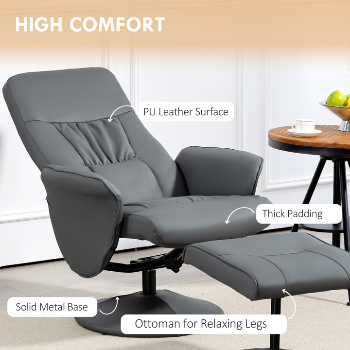 Elegant Grey Swivel Recliner Chair with Footstool | High Back PU Leather Armchair & Ottoman | 360° Rotation | Perfect for Living Room - Premium  from Home Treasures - Just £151.99! Shop now at Home Treasures