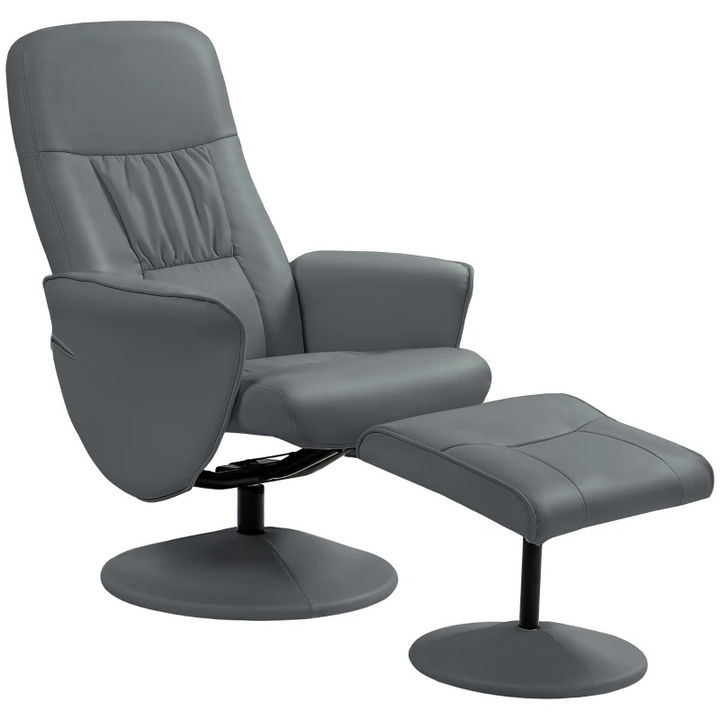 Elegant Grey Swivel Recliner Chair with Footstool | High Back PU Leather Armchair & Ottoman | 360° Rotation | Perfect for Living Room - Premium  from Home Treasures - Just £151.99! Shop now at Home Treasures