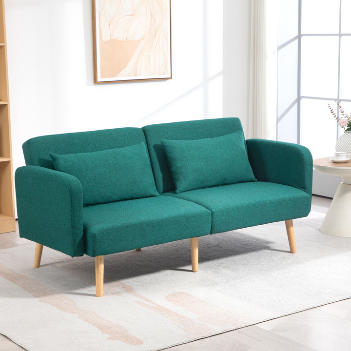 Green 2/3 Seater Convertible Sofa Bed with Cushions – Stylish & Versatile Fabric Sofa Couch for Living and Guest Rooms - Premium  from Home Treasures - Just £309.99! Shop now at Home Treasures