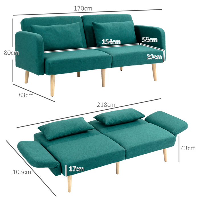 Green 2/3 Seater Convertible Sofa Bed with Cushions – Stylish & Versatile Fabric Sofa Couch for Living and Guest Rooms - Premium  from Home Treasures - Just £309.99! Shop now at Home Treasures