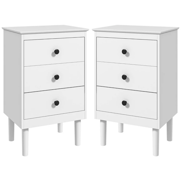 Set of 2 Modern Bedside Tables - Sleek White Nightstands with 3 Drawers - Ideal for Bedroom or Living Room - 40x30x64cm - Premium  from Home Treasures - Just £119.99! Shop now at Home Treasures