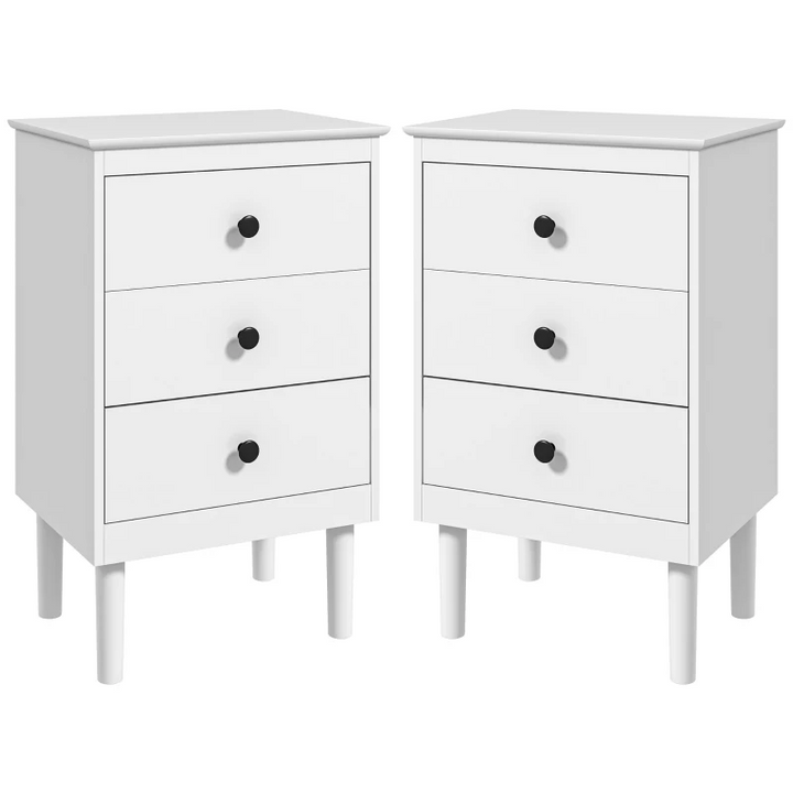 Set of 2 Modern Bedside Tables - Sleek White Nightstands with 3 Drawers - Ideal for Bedroom or Living Room - 40x30x64cm - Premium  from Home Treasures - Just £119.99! Shop now at Home Treasures