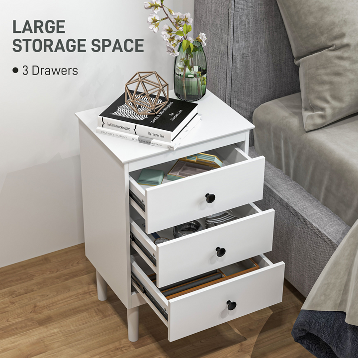 Set of 2 Modern Bedside Tables - Sleek White Nightstands with 3 Drawers - Ideal for Bedroom or Living Room - 40x30x64cm - Premium  from Home Treasures - Just £119.99! Shop now at Home Treasures