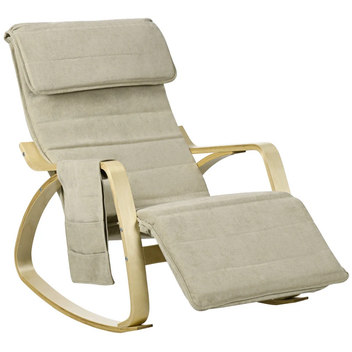 Luxurious Rocking Lounge Chair Recliner with Adjustable Footrest, Side Pocket, and Pillow - Cream White, Perfect for Relaxation - Premium  from Home Treasures - Just £120.99! Shop now at Home Treasures