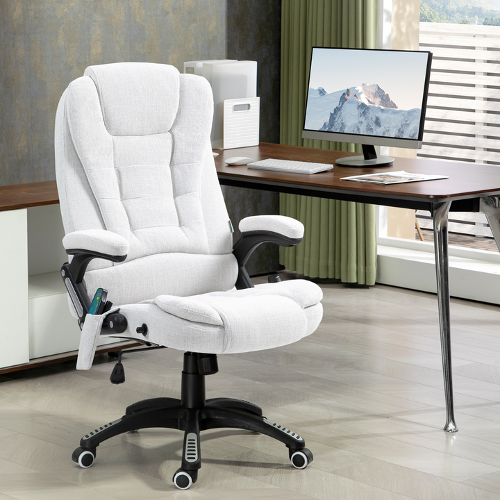 Vinsetto Cream White Massage Office Chair with Heated Vibration, 360° Swivel, and Linen-Feel Fabric - Ultimate Comfort & Style - Premium  from Home Treasures - Just £164.99! Shop now at Home Treasures