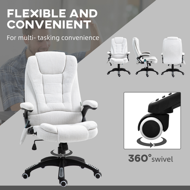 Vinsetto Cream White Massage Office Chair with Heated Vibration, 360° Swivel, and Linen-Feel Fabric - Ultimate Comfort & Style - Premium  from Home Treasures - Just £164.99! Shop now at Home Treasures