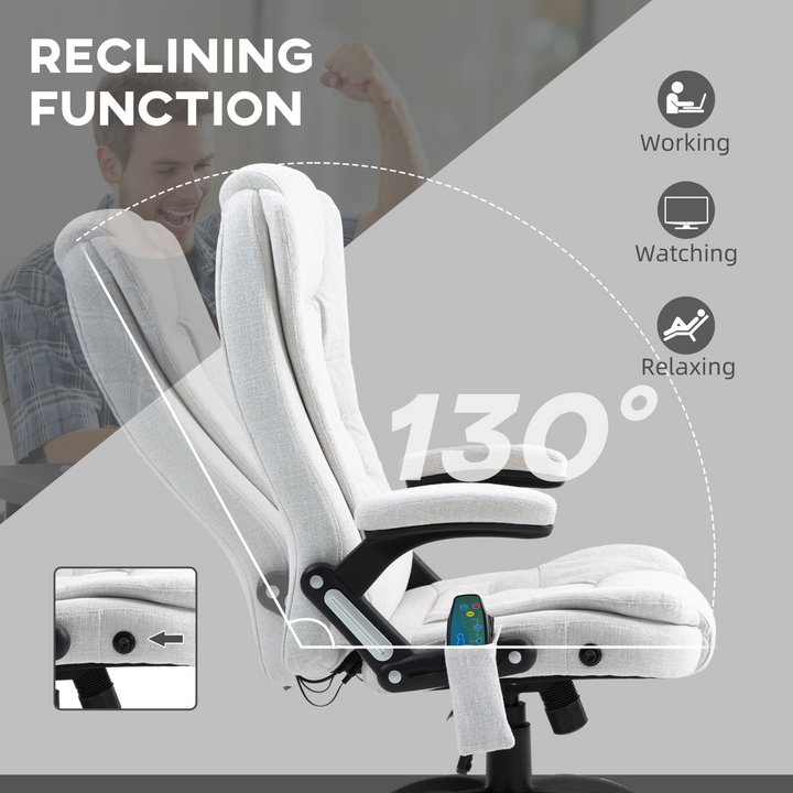 Vinsetto Cream White Massage Office Chair with Heated Vibration, 360° Swivel, and Linen-Feel Fabric - Ultimate Comfort & Style - Premium  from Home Treasures - Just £164.99! Shop now at Home Treasures