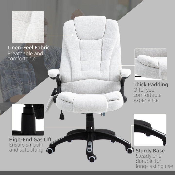 Vinsetto Cream White Massage Office Chair with Heated Vibration, 360° Swivel, and Linen-Feel Fabric - Ultimate Comfort & Style - Premium  from Home Treasures - Just £164.99! Shop now at Home Treasures