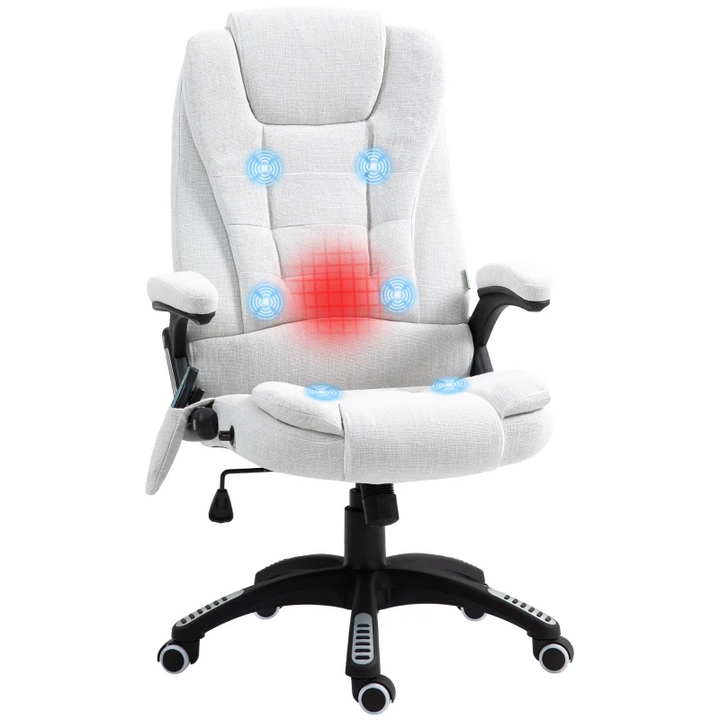 Vinsetto Cream White Massage Office Chair with Heated Vibration, 360° Swivel, and Linen-Feel Fabric - Ultimate Comfort & Style - Premium  from Home Treasures - Just £164.99! Shop now at Home Treasures