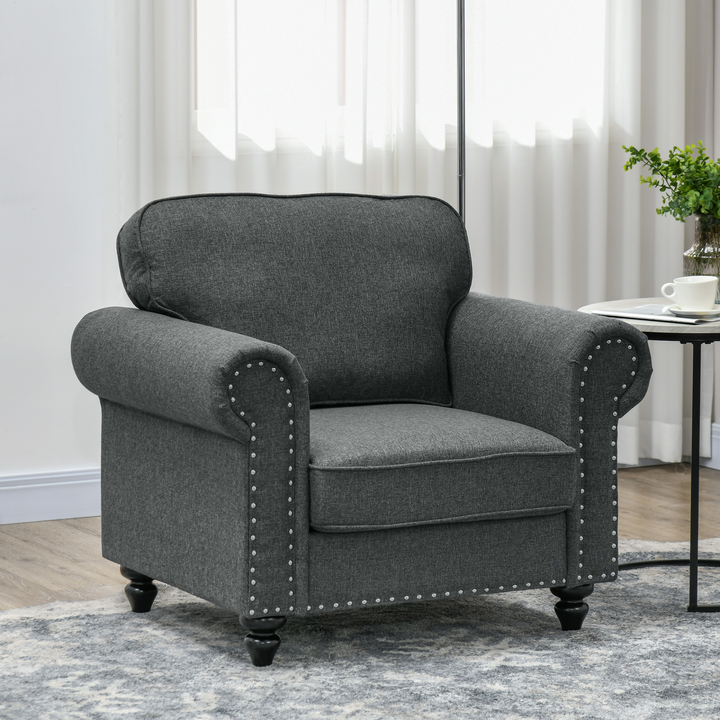 Mid-Century Armchair, Single Sofa with Pocket Springs, Dark Grey - Comfortable Living Room Furniture - Premium  from Home Treasures - Just £206.99! Shop now at Home Treasures