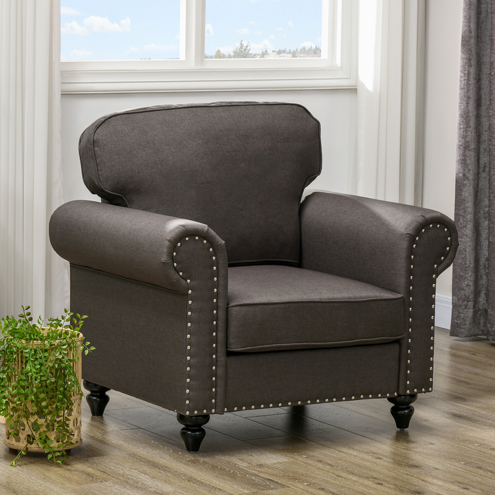 Mid-Century Armchair - Stylish & Comfortable Single Sofa w/ Pocket Springs, Dark Brown - Premium  from Home Treasures - Just £230.99! Shop now at Home Treasures