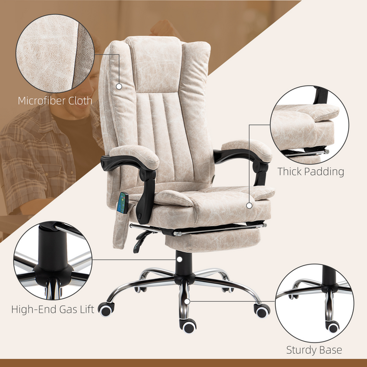 Vinsetto Cream White Massage Office Chair with Heat, Adjustable Height, and Footrest – Ultimate Comfort and Style - Premium  from Home Treasures - Just £188.99! Shop now at Home Treasures