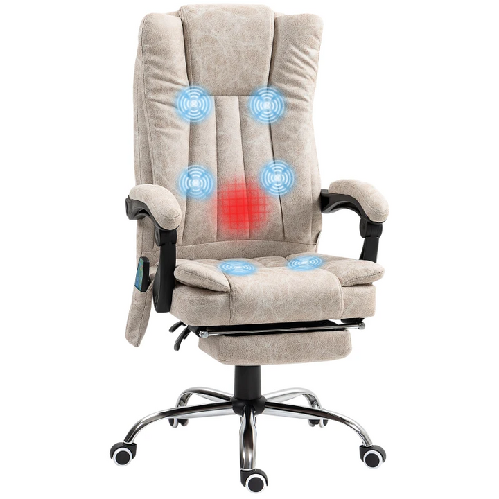 Vinsetto Cream White Massage Office Chair with Heat, Adjustable Height, and Footrest – Ultimate Comfort and Style - Premium  from Home Treasures - Just £188.99! Shop now at Home Treasures