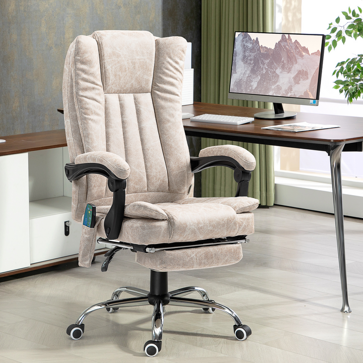 Vinsetto Cream White Massage Office Chair with Heat, Adjustable Height, and Footrest – Ultimate Comfort and Style - Premium  from Home Treasures - Just £188.99! Shop now at Home Treasures