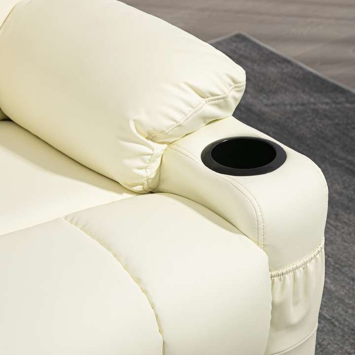 Luxurious Manual Reclining Chair with 360° Swivel, Faux Leather & Cup Holders - Cream, 86x93x102cm - Premium  from Home Treasures - Just £303.99! Shop now at Home Treasures