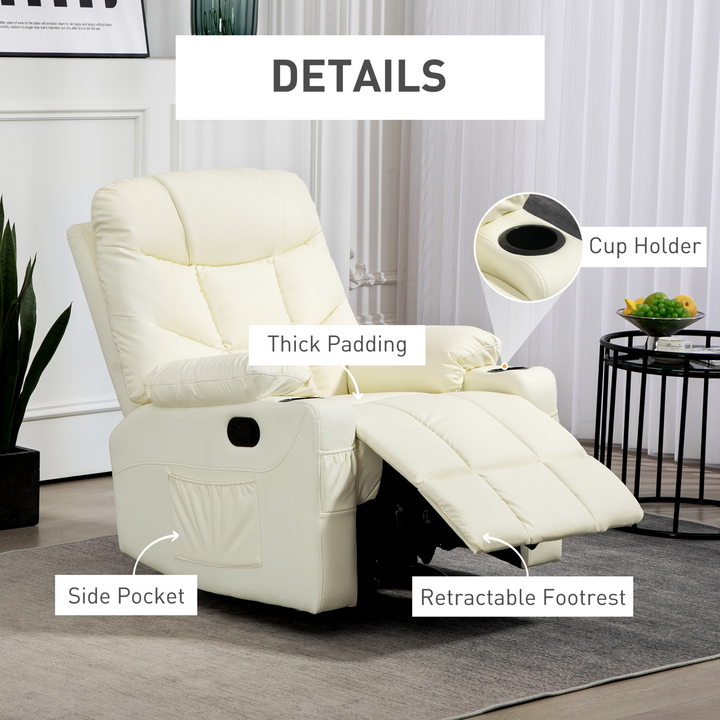 Luxurious Manual Reclining Chair with 360° Swivel, Faux Leather & Cup Holders - Cream, 86x93x102cm - Premium  from Home Treasures - Just £303.99! Shop now at Home Treasures