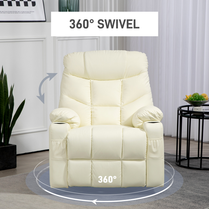 Luxurious Manual Reclining Chair with 360° Swivel, Faux Leather & Cup Holders - Cream, 86x93x102cm - Premium  from Home Treasures - Just £303.99! Shop now at Home Treasures