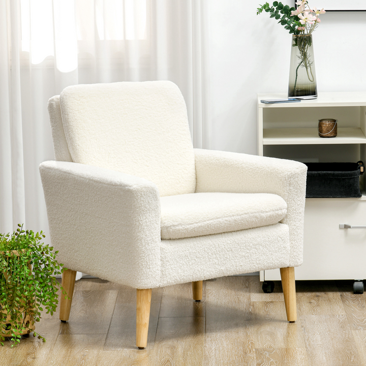 Modern Cream White Upholstered Accent Chair with Wood Legs - Teddy Occasional Armchair - Premium  from Home Treasures - Just £131.99! Shop now at Home Treasures