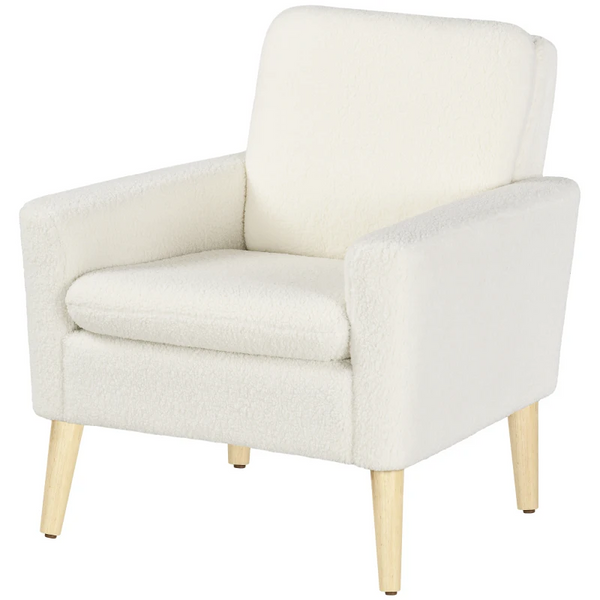 Modern Cream White Upholstered Accent Chair with Wood Legs - Teddy Fleece Occasional Armchair - Premium  from Home Treasures - Just £131.99! Shop now at Home Treasures