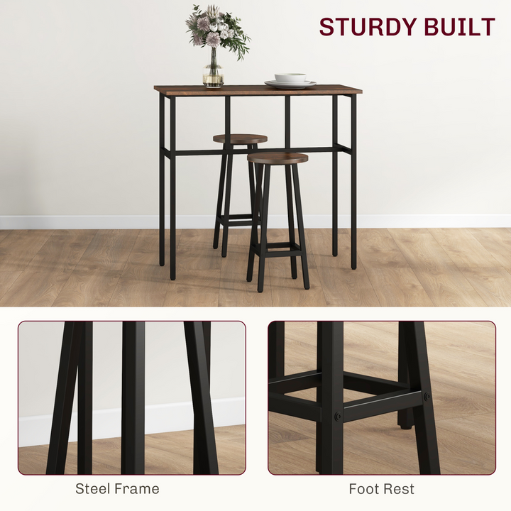 Rustic Brown Bar Table and Stools Set - Perfect for Kitchen & Living Room - Premium  from Home Treasures - Just £158.99! Shop now at Home Treasures