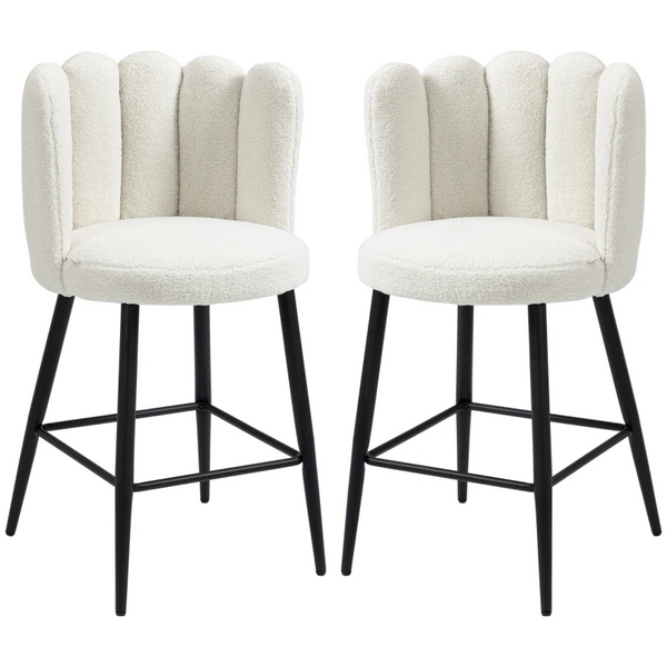 Set of 2 Modern Faux Cashmere Upholstered Bar Stools with Backs and Footrest - Cream | Stylish & Comfortable - Premium  from Home Treasures - Just £170.99! Shop now at Home Treasures