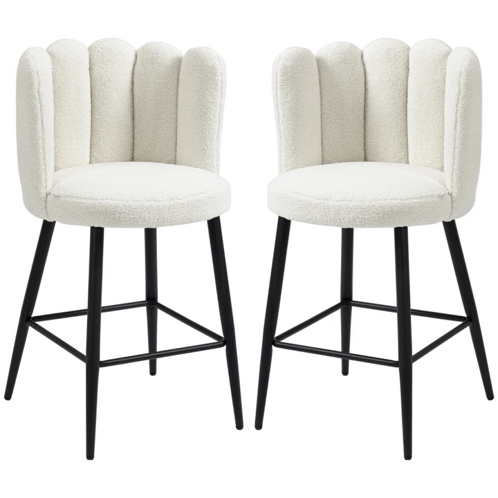 Set of 2 Modern Faux Cashmere Upholstered Bar Stools with Backs and Footrest - Cream | Stylish & Comfortable - Premium  from Home Treasures - Just £170.99! Shop now at Home Treasures