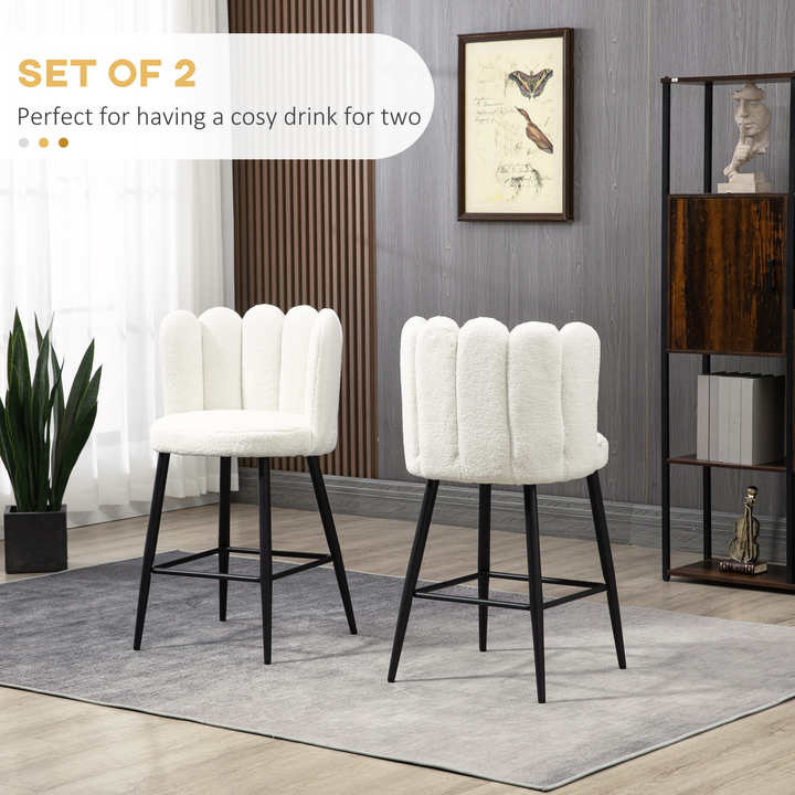 Set of 2 Modern Faux Cashmere Upholstered Bar Stools with Backs and Footrest - Cream | Stylish & Comfortable - Premium  from Home Treasures - Just £170.99! Shop now at Home Treasures