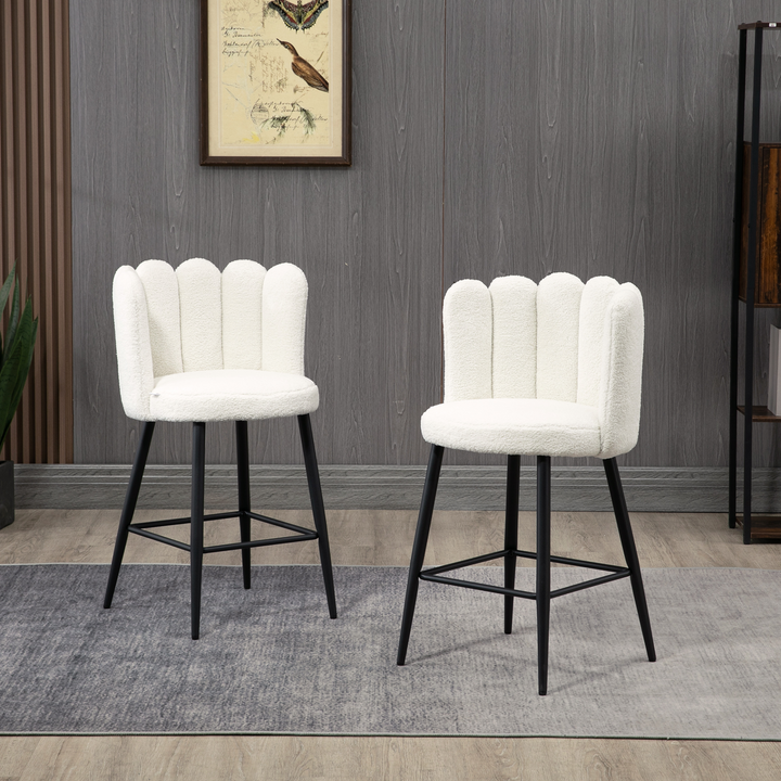 Set of 2 Modern Faux Cashmere Upholstered Bar Stools with Backs and Footrest - Cream | Stylish & Comfortable - Premium  from Home Treasures - Just £170.99! Shop now at Home Treasures