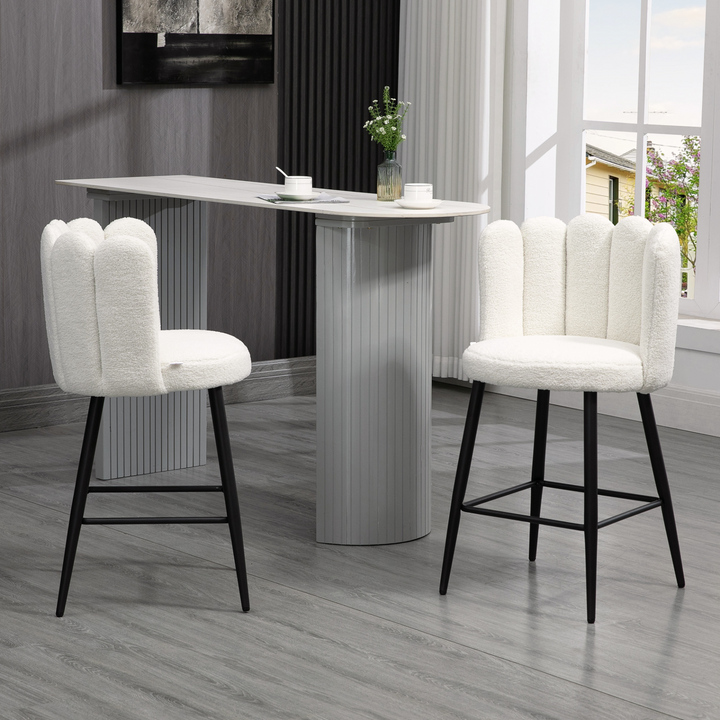 Set of 2 Modern Faux Cashmere Upholstered Bar Stools with Backs and Footrest - Cream | Stylish & Comfortable - Premium  from Home Treasures - Just £170.99! Shop now at Home Treasures