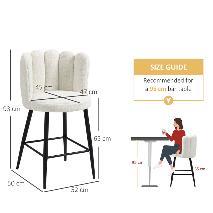 Set of 2 Modern Faux Cashmere Upholstered Bar Stools with Backs and Footrest - Cream | Stylish & Comfortable - Premium  from Home Treasures - Just £170.99! Shop now at Home Treasures