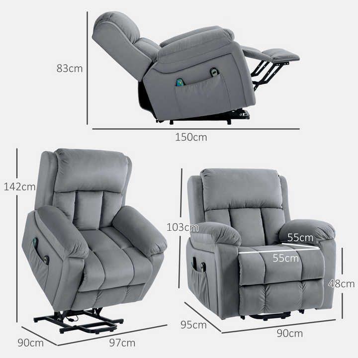 Ultimate Comfort Power Lift Recliner Chair with Vibration Massage, Heat, and Side Pocket in Grey - Premium  from Home Treasures - Just £398.99! Shop now at Home Treasures