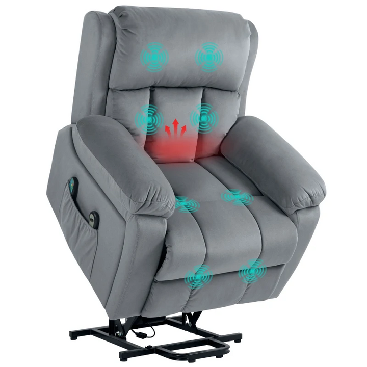 Ultimate Comfort Power Lift Recliner Chair with Vibration Massage, Heat, and Side Pocket in Grey - Premium  from Home Treasures - Just £398.99! Shop now at Home Treasures